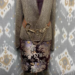 Ralph Lauren Collection Ruby Multi Jewel-tone Silk Baroque Brocade Pencil Skirt